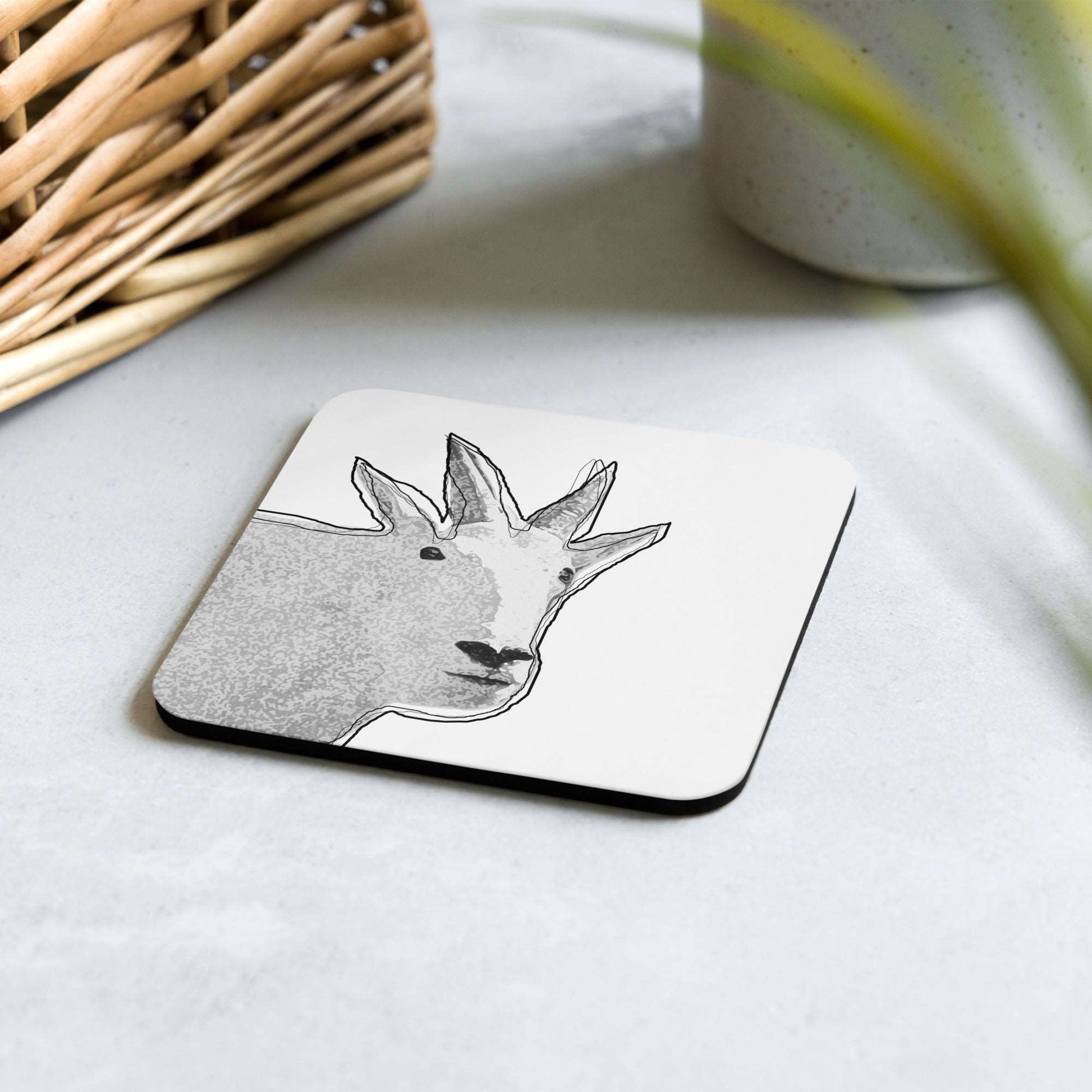 Mountain Goat Cork-Back Coaster - Vincent - North American Mountain Goat Appreciation Club