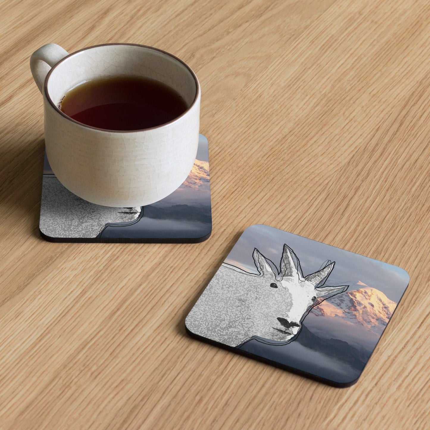 Mountain Goat Cork-Base Coaster - Misty - North American Mountain Goat Appreciation Club