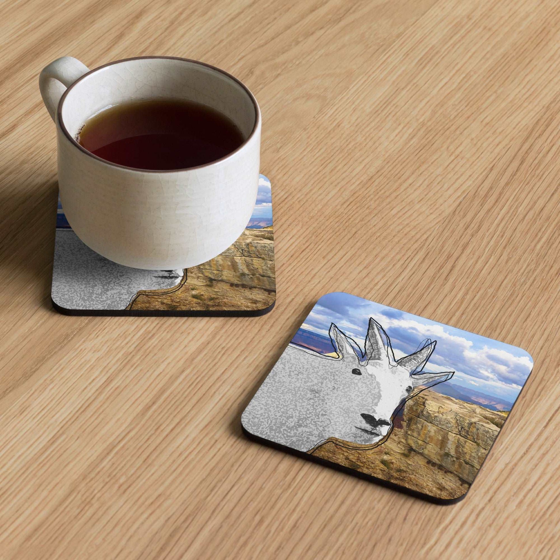 Mountain Goat Cork-Base Coaster - Panorama - North American Mountain Goat Appreciation Club