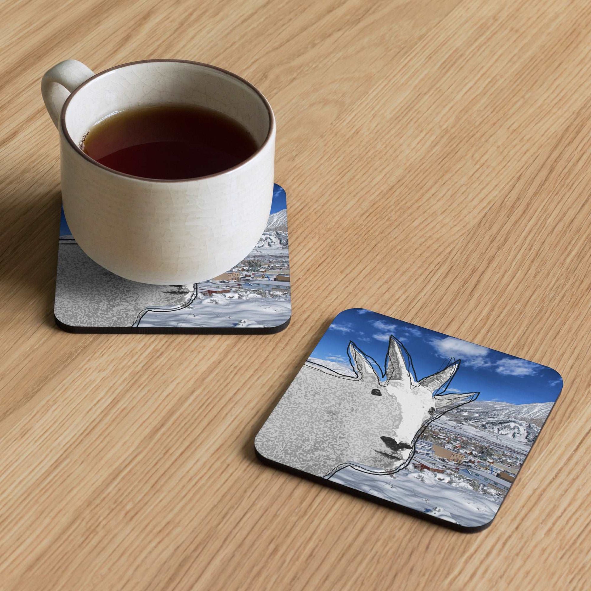 Mountain Goat Cork-Base Coaster - Frosty - North American Mountain Goat Appreciation Club