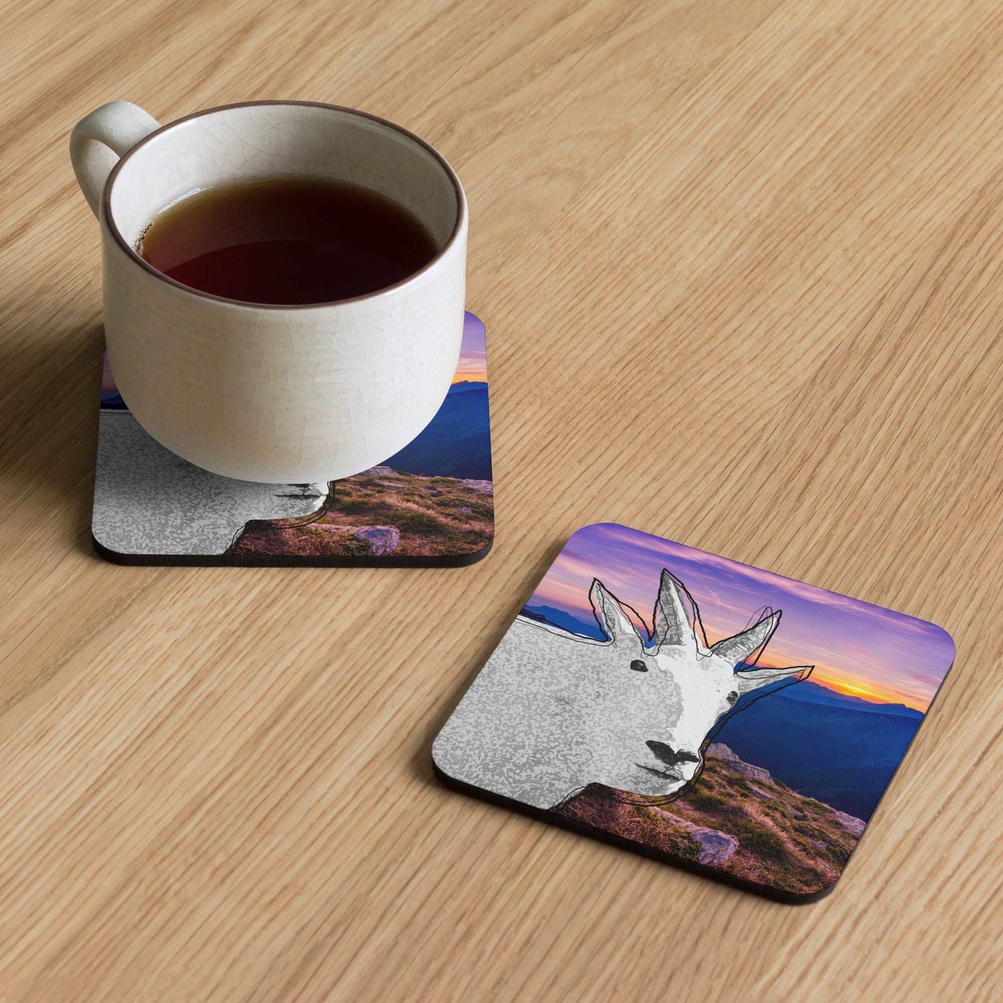 Mountain Goat Cork-Base Coaster - Sunset - North American Mountain Goat Appreciation Club