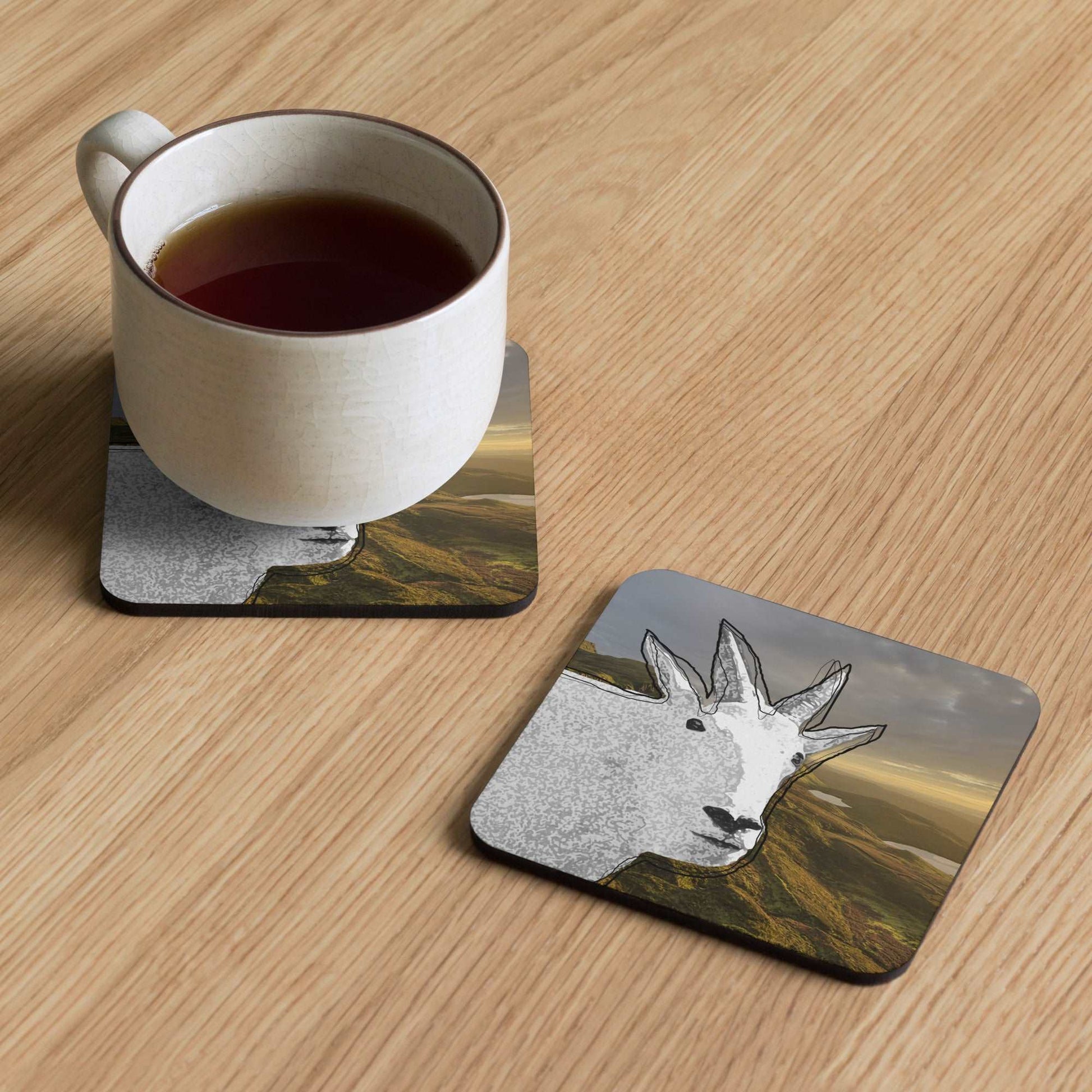 Mountain Goat Cork-Base Coaster - Yearning - North American Mountain Goat Appreciation Club